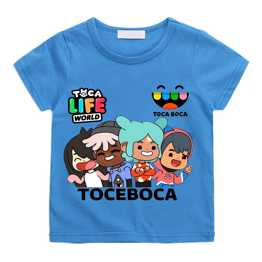 T-shirt Streetwear con Stampa Cartoon Toca Boca World 100% Cotone Cartoon Manga Manica Corta Ragazzi Ragazze Girocollo Magliette per Bambini Estate