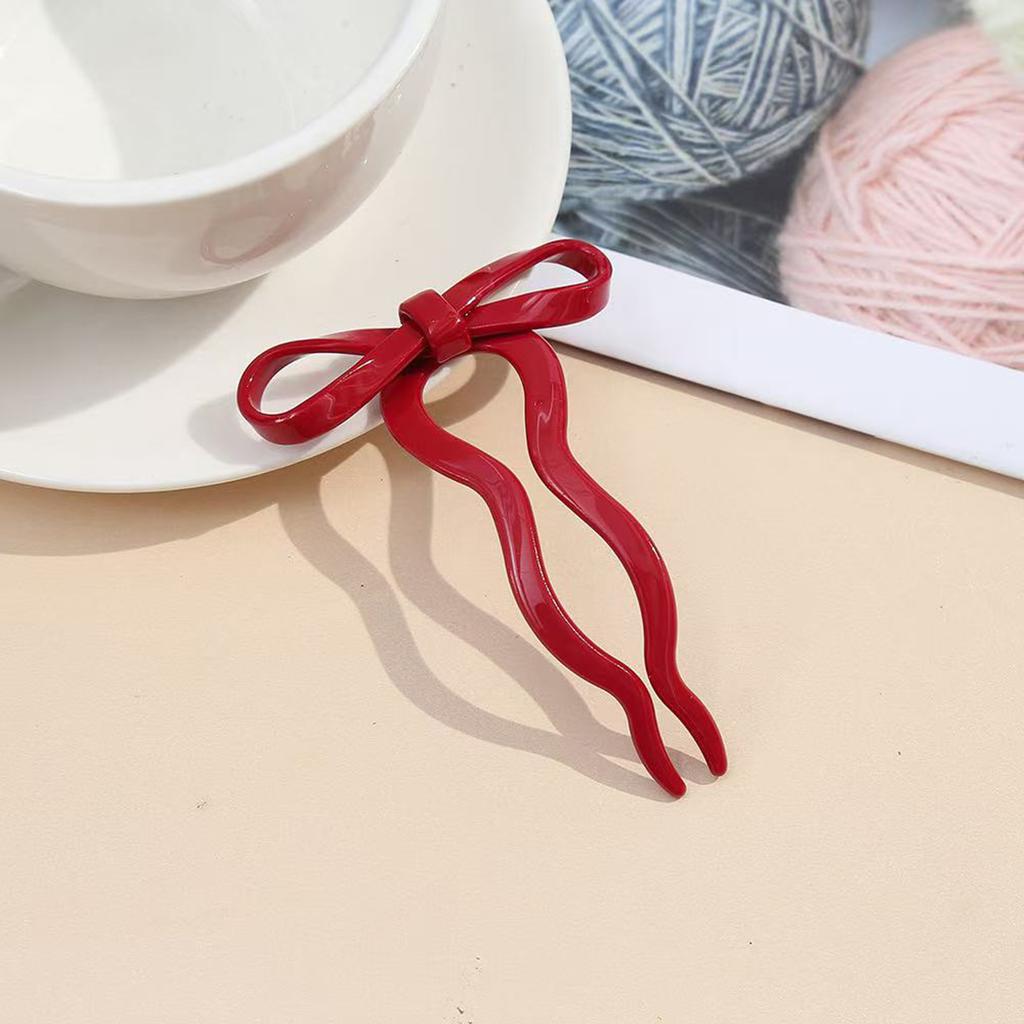 1PC Ballet Style Acetate Bow Hairpin Sweet and Cute U-shaped Hairpin New Hair Hairpin with A Coil On The Back of The Head
