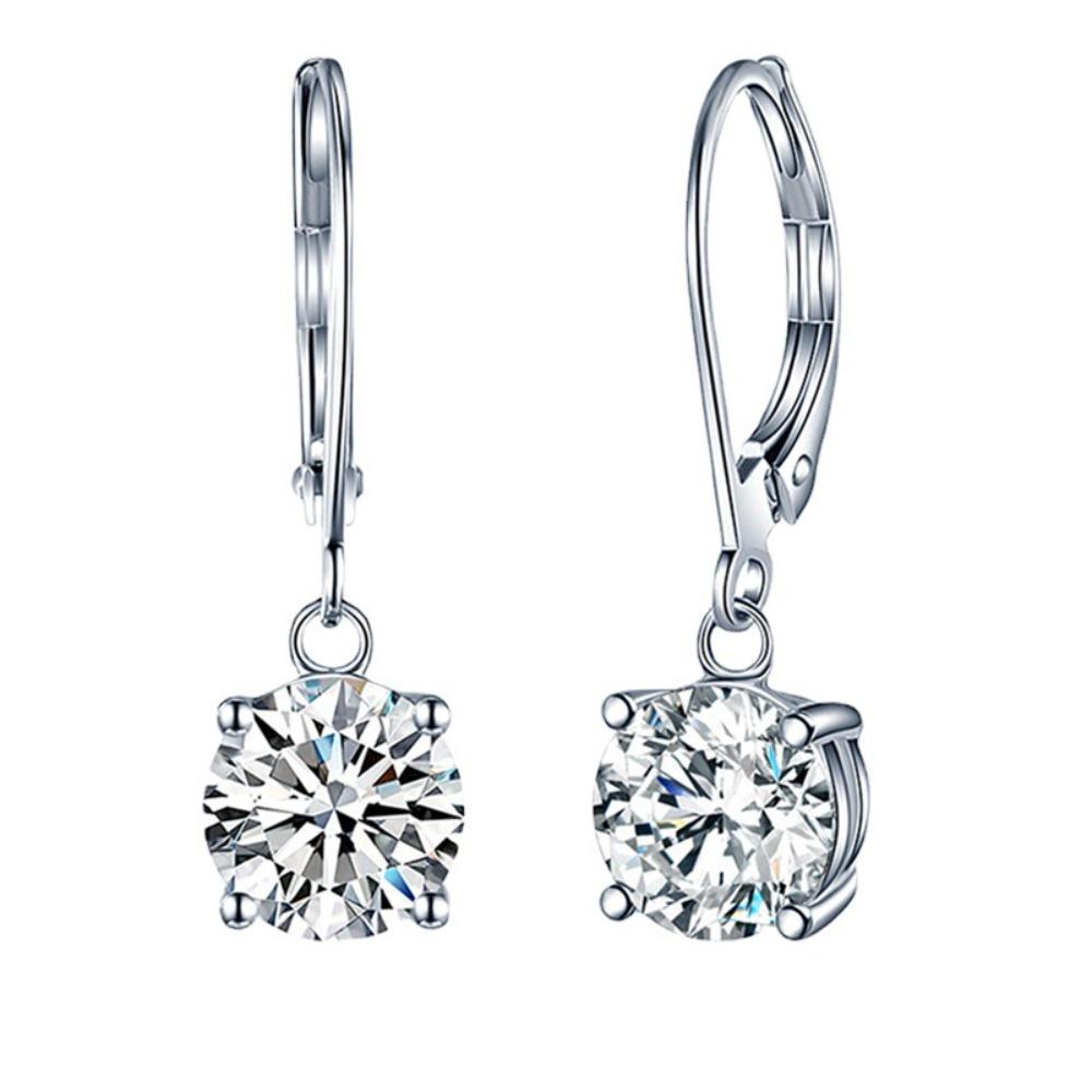PT950 Plated Platinum Four Prong D Color Moissanite Stud Earrings for Women