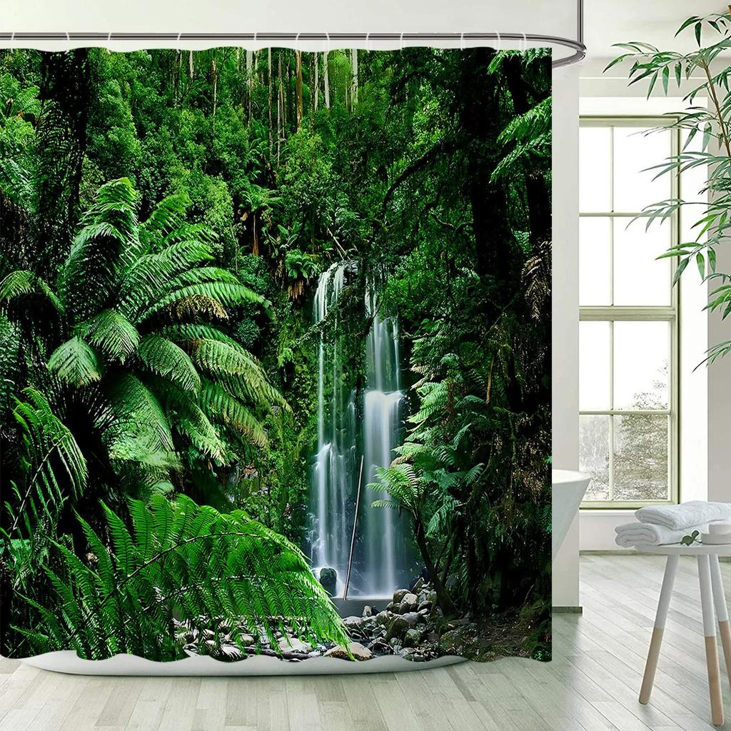 Nature Landscape Showewer Curtains Forest Green Plant Trees Bathroom Curtain Polyester Fabric Bath Decor for Home
