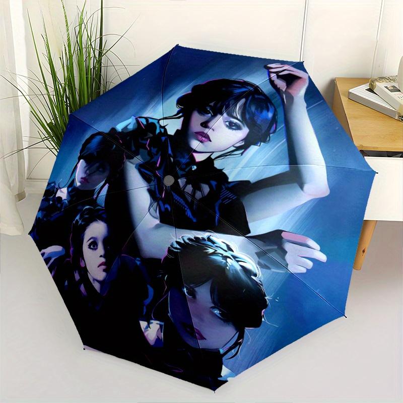 Wednesday Addams Automatic 3 Fold Umbrella Design, Cute Cartoon Pattern, Portable Outdoor Umbrella, Perfect, Holiday Gift .C097