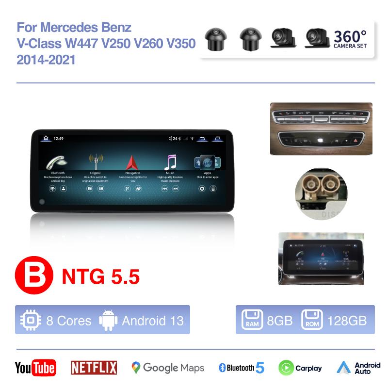 12.8 "Android13 Car Multimedia Player For Mercedes Benz V-Class W447 V250 V260 V350 2014-2025 GPS Navigation Carplay 4G WiFi 360