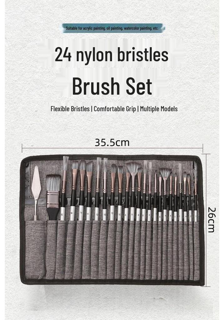 24-Piece Canvas Brush Set – Nylon Brushes for Oil, Gouache, and Watercolor Painting