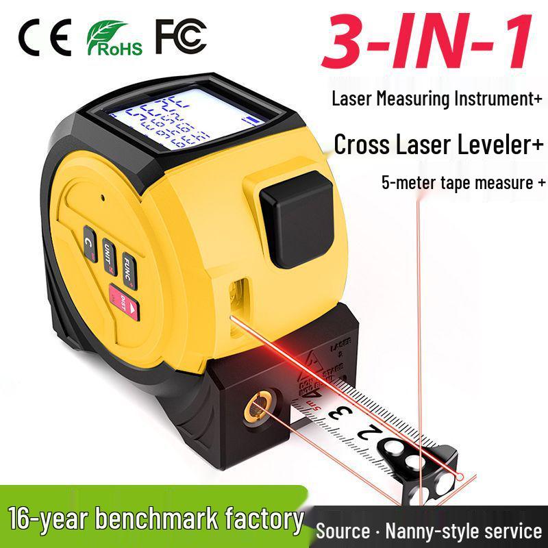 Three-in-One High Precision Laser Tape Measure with Cross Line and Infrared Distance Meter (40m/60m)