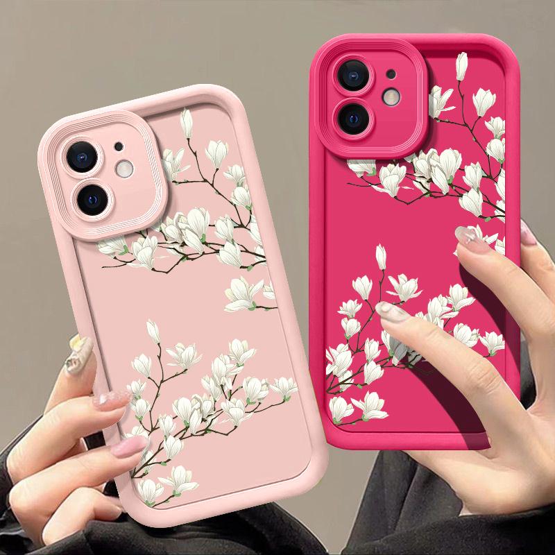 Pro iPhone 16 15 Pro Max 14 Plus 13 12 Pro 11 XS XR 8 7 Kryt Bílé květy Nárazuvzdorná měkká ochrana objektivu Pouzdro na telefon