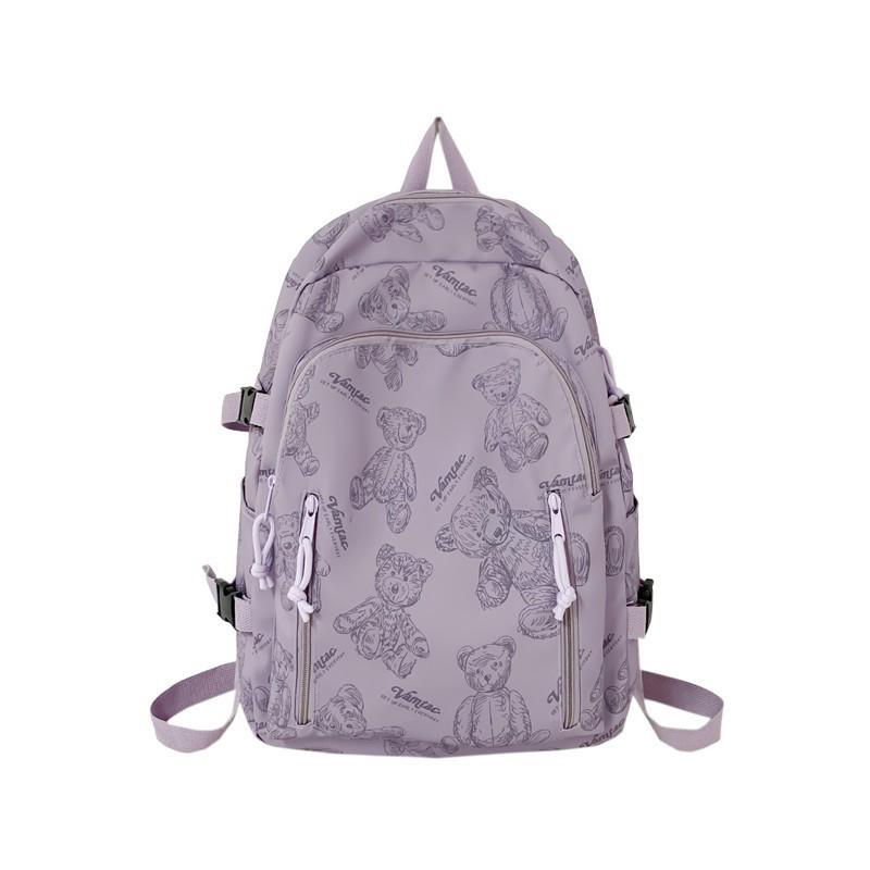 

Junior High School Student Schoolbag Women s Japanese Simple Print Bear New Backpack Cute Girl Travel фіолетовий