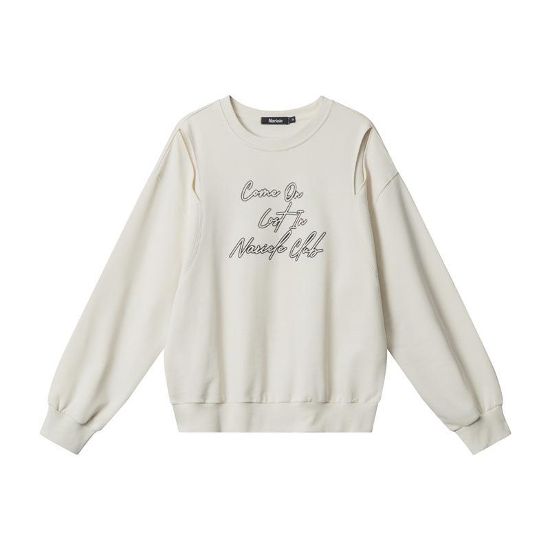 

Весна и осень женская новая свободная повседневная толстовка с длинным рукавом и вырезом на плече с буквенным принтом L абрикосовый