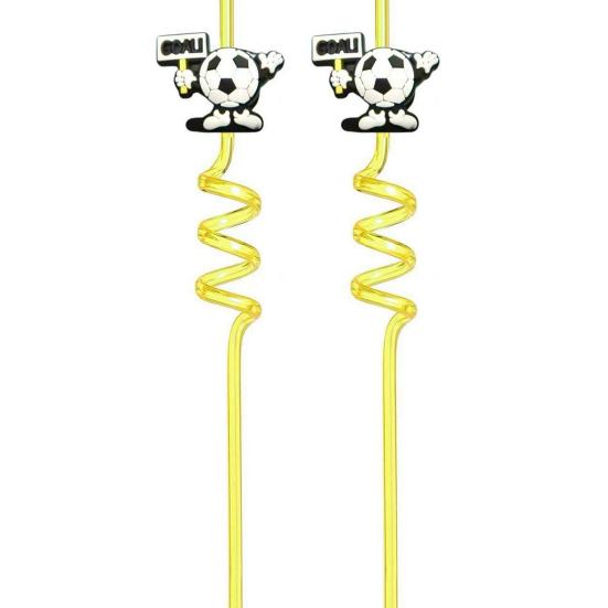 2Pcs Soccer Theme Spiral Straws, PET Reusable Curved Drinking Straws with Football Charm, World Mug Party Beverage Decor
