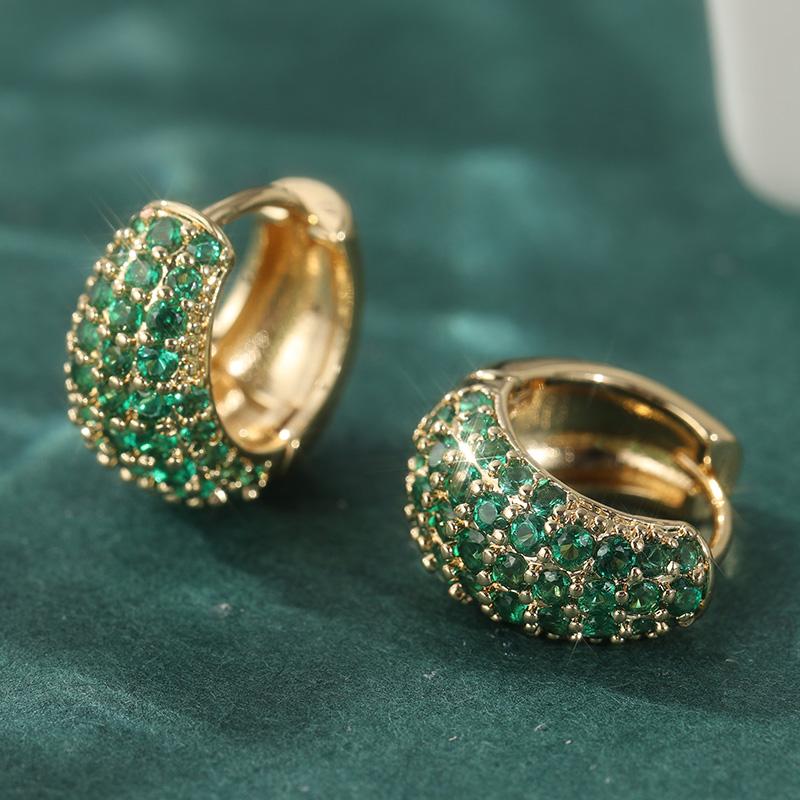 Gorgeous Gold Color Green CZ Hoops Earrings Woman Circle Party Daily Wear