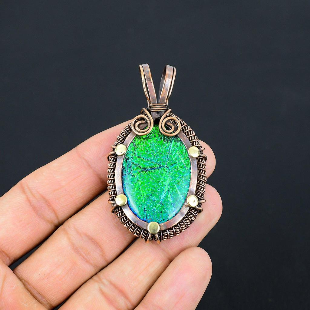 Blue Australian Triplet Opal Gemstone Pure Copper Wire Wrapped Handmade Pendant Jewelry