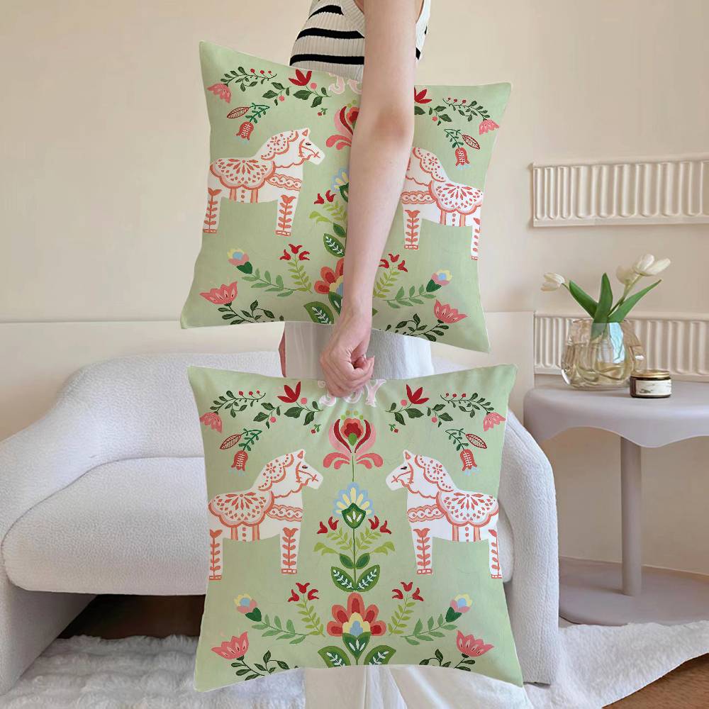 

Norwegian Rosemaling Pillow Case Anti-dustmite Pillowcase Invisible zipper silky short plush Sofa cushion cover 12x12Inch