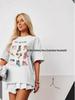 Stylish Slim Fit 100% Cotton Short Sleeve Tee with Cute Cat Cartoon Print