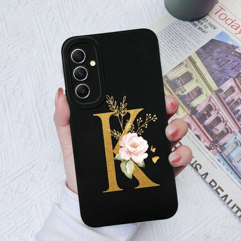 Phone Case For Samsung Galaxy A34 A33 A32 Elegant Rose Letter Soft Liquid Silicone Sqare Back Cover For Samsung A 34 33 32 Shell