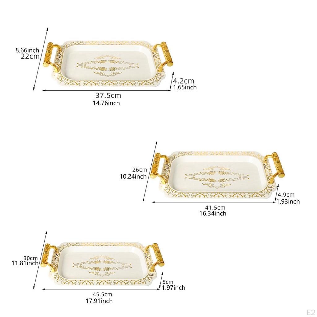 3x Serving Tray with Handle Coffee Table Portable Elegant Multipurpose Cake Platter Dessert