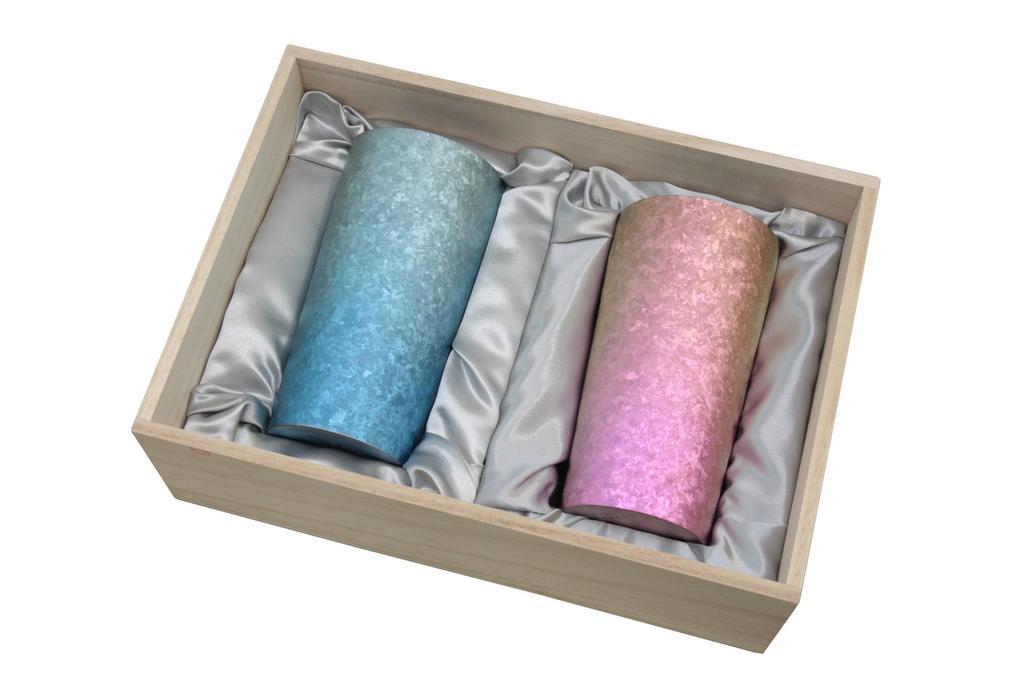 HORIE Made In Niigata Prefecture Titanium Double Tumbler Kiln Made Premium 350cc Yui Blue X Pink 2 Color Set T08KM350WDSET Tsubame,