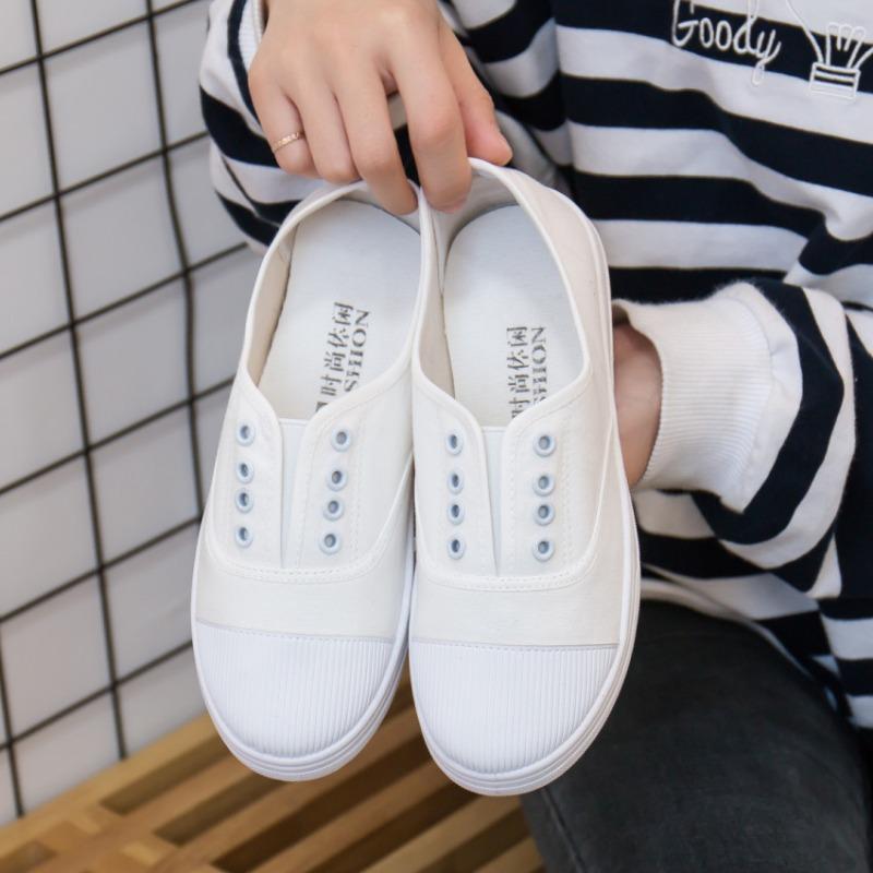 New low-top canvas shoes, student flat-bottomed casual women's shoes, one-pedal lazy shoes, little white shoes