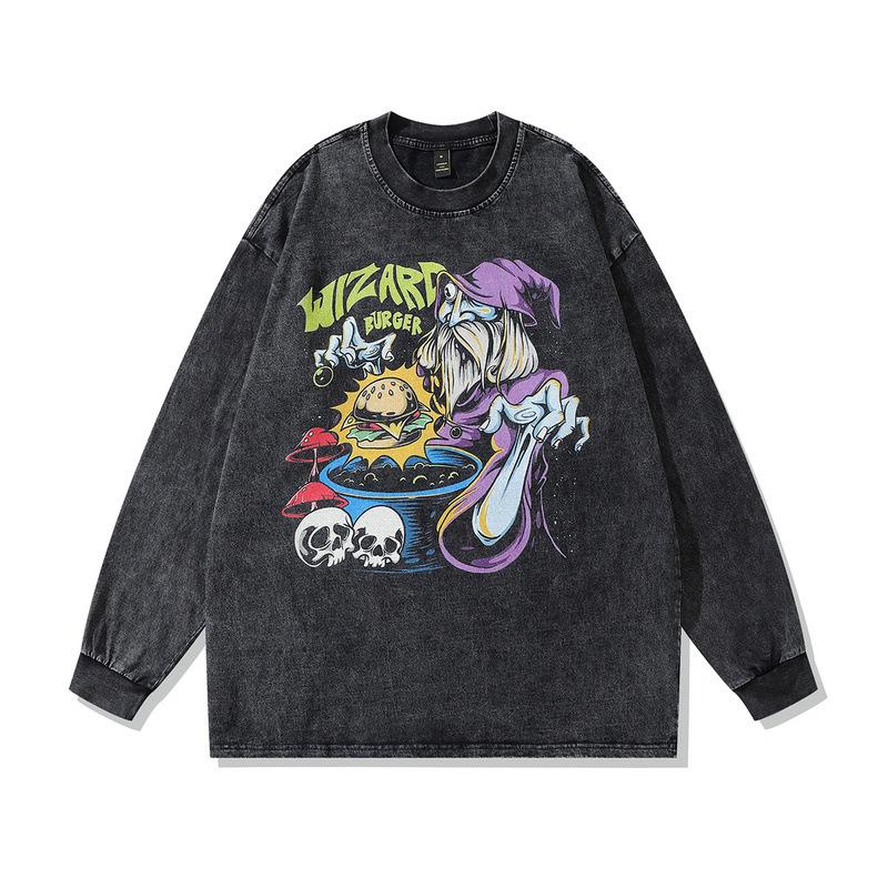 Harajuku Street Retro Trendy Brand Washing Water Old Long-Sleeved T-Shirt Men And Women Oversize Hip-Hop Couple Top