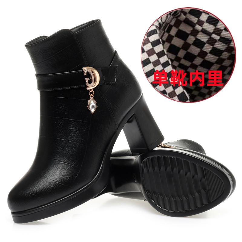 Autumn Winter Platform Women Ankle Boots Fashion Women High Heel Shoes Genuine Leather Thick Plush Warm Women's Snow Boots
