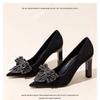Modische schwarze High Heels mit spitzer Zehenpartie, Damen-Oberbekleidung mit Strassschleife, Arbeitsschuhe, 2025 neue vielseitige Pendler-Einzelschuhe