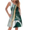Women's Summer Fashion Casual V-neck Pleated Patchwork Color Block Patchwork Print Sleeveless Pocket Vest Dress
