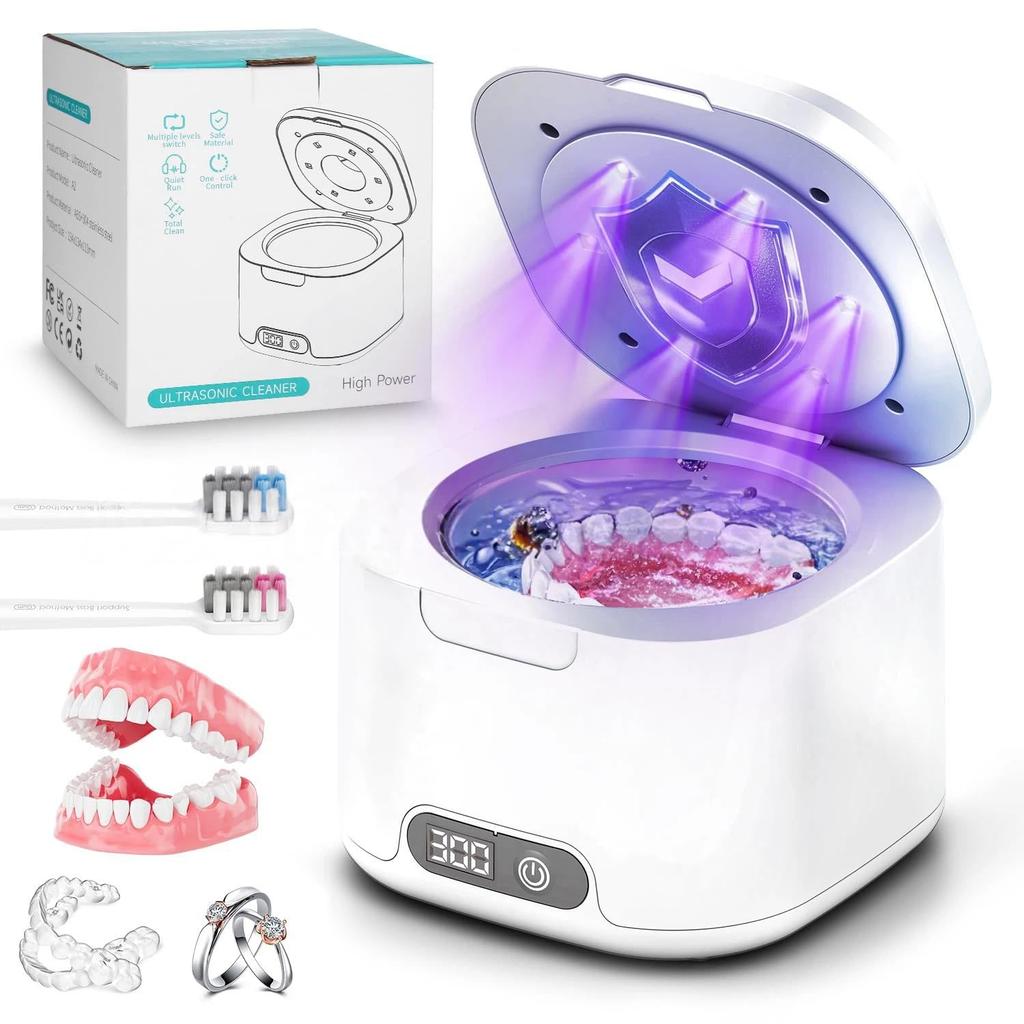 Ultrasonic cleaner, denture cleaner, orthodontic appliance cleaner with 3-stage timer. Suitable for cleaning retainers, orthodontic dentures,
