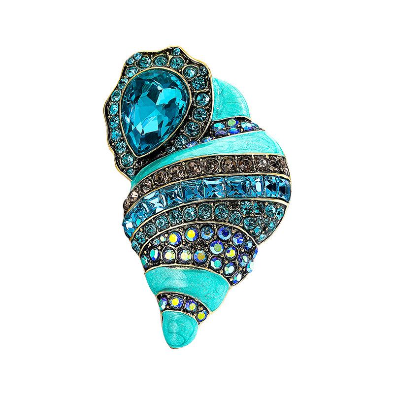 Conch brooch, oil dripping diamond retro artistic high-end brooch, accessories, clothing coat buttons