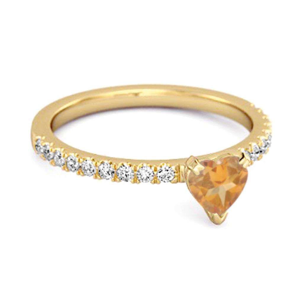 Citrine Pave White Topaz Solitaire Band Ring - 925 Sterling Silver Gold Vermeil