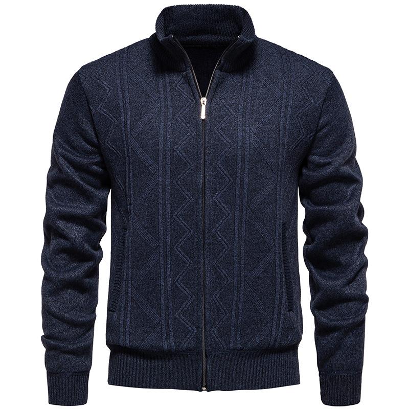 Pánský svetr Podzimní a zimní Stojáček Silný Teplý Plus Sametový Kardigan Svetr Žakárová Ležérní Bunda