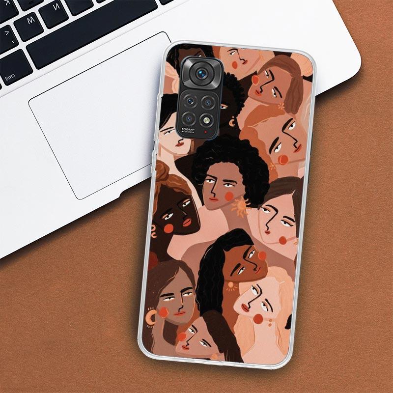 Abstract Line Women Face Phone Case For Xiaomi Redmi Note 13 12 12S 11 11S 10 10S 9 9S 11T 11E Pro Plus 8 8T 7 + Coque Cover