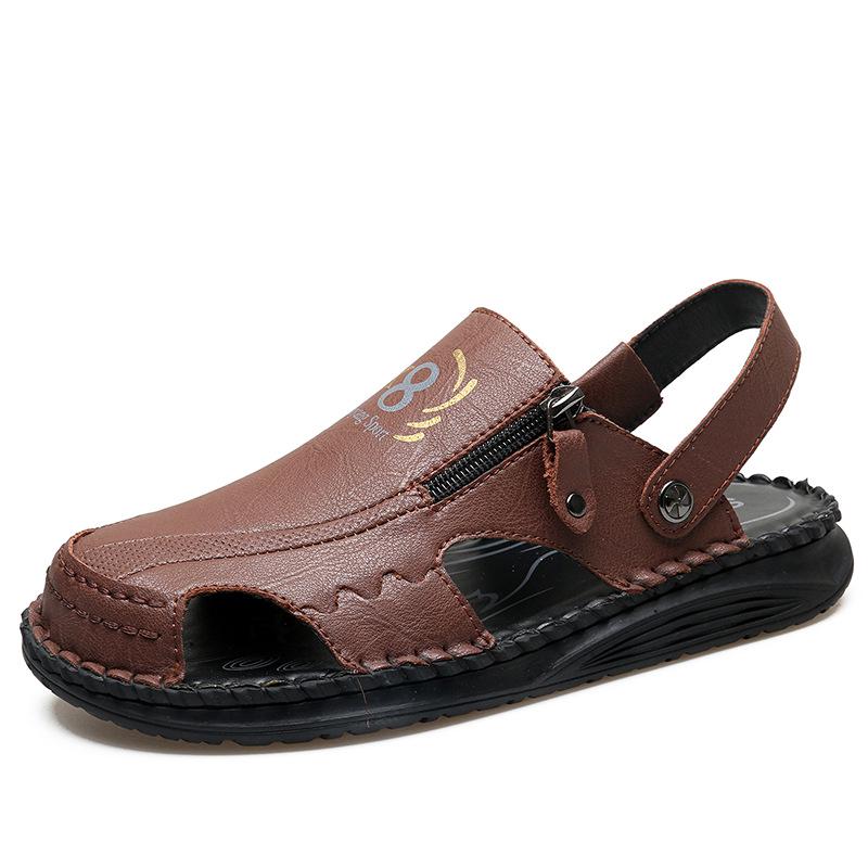 Men s Summer Two-Way Closed-Toe Breathable Sandals - Hand-Stitched, Large Size Beach Shoes Size 41