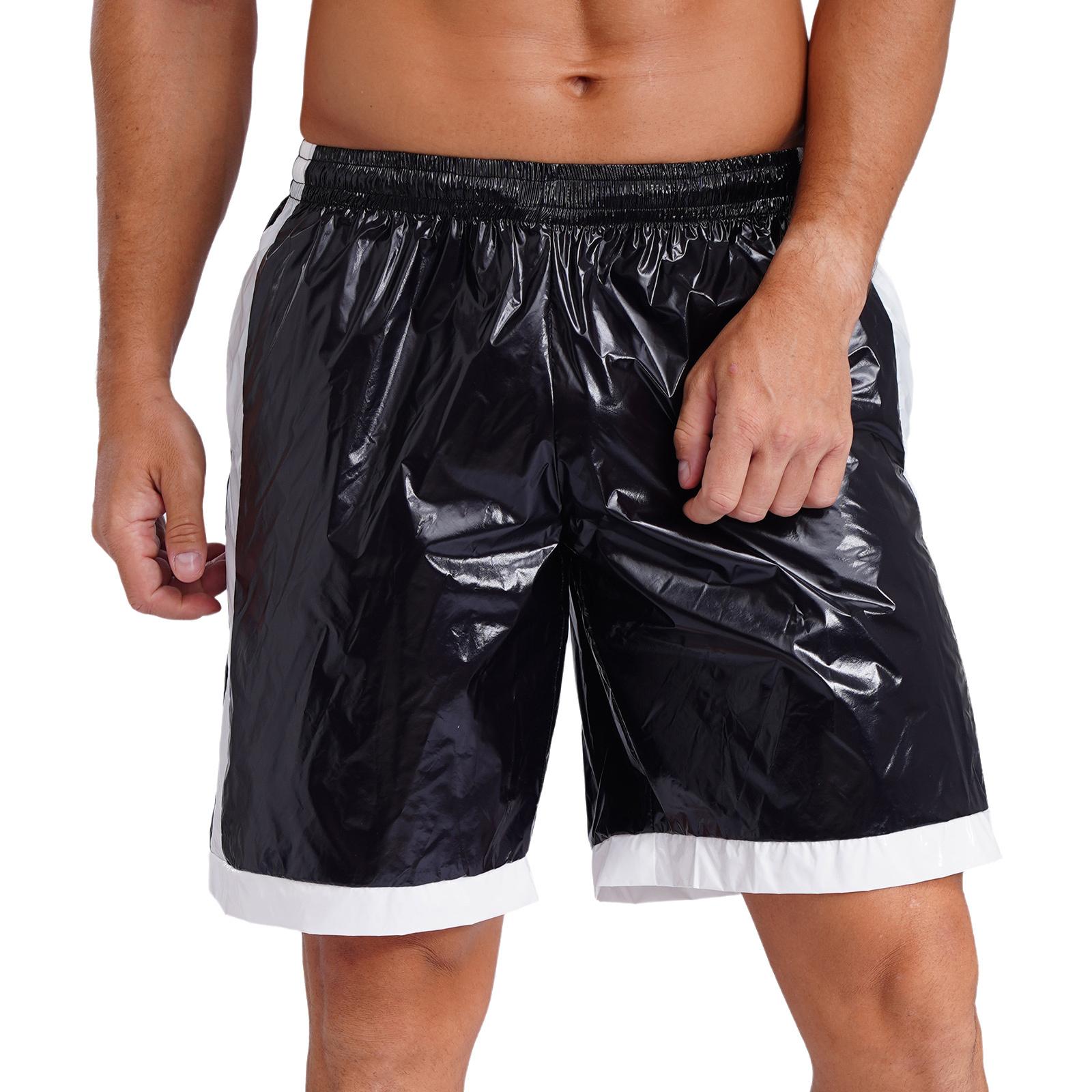 

Купальники Мужские плавки Боксеры с эффектом мокрой кожи Эластичный пояс на завязках Карманы Контрастные полосы Пляжные шорты Одежда для дома L чёрный