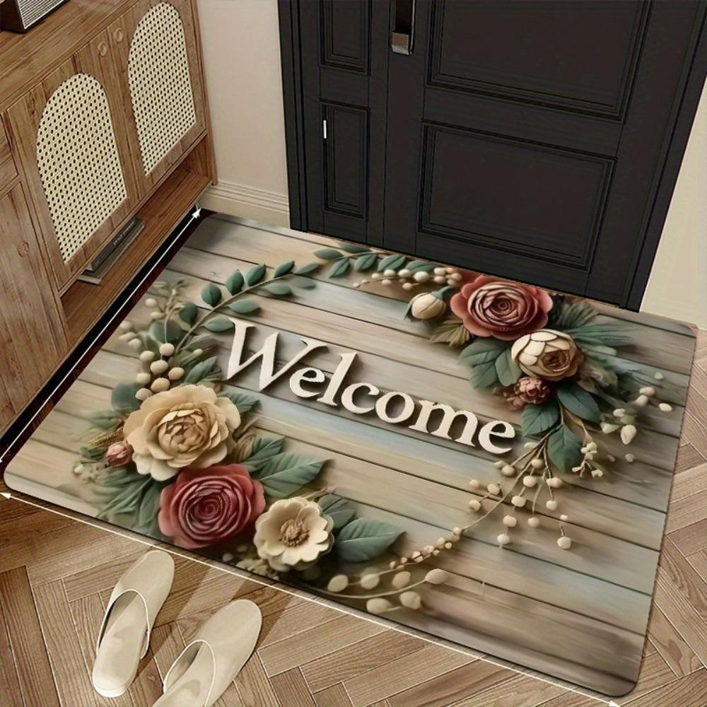 1pcs Wood Flower Pebble Welcome Rug Doormat NonSlip Entryway Rug Living Room Bedroom Kitchen Washable Outdoor Indoor Floor Mat