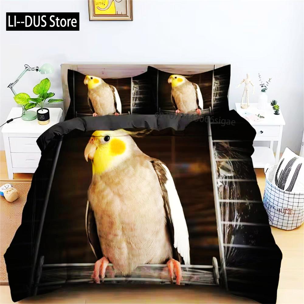 Comforter Parrot King Queen Bedding Set Cute Birds Colourful Feather Tropical Flowers Comforter Polyester