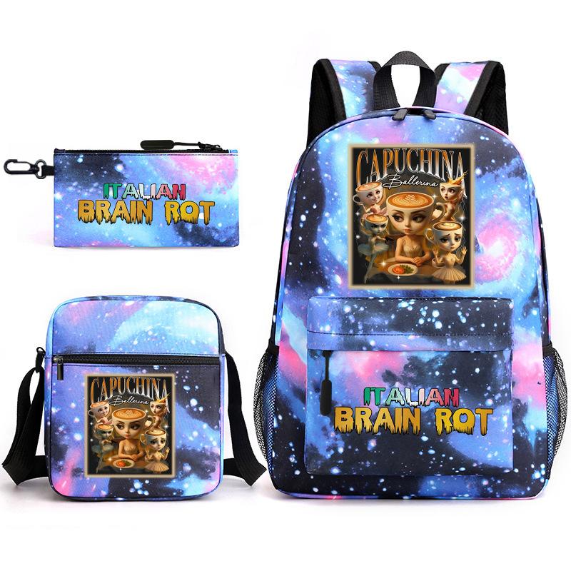 Abstract Foreign Shanhaijing Children's Schoolbag Tongtongsahur Cartoon Primary School Student Backpack Three-piece Set L