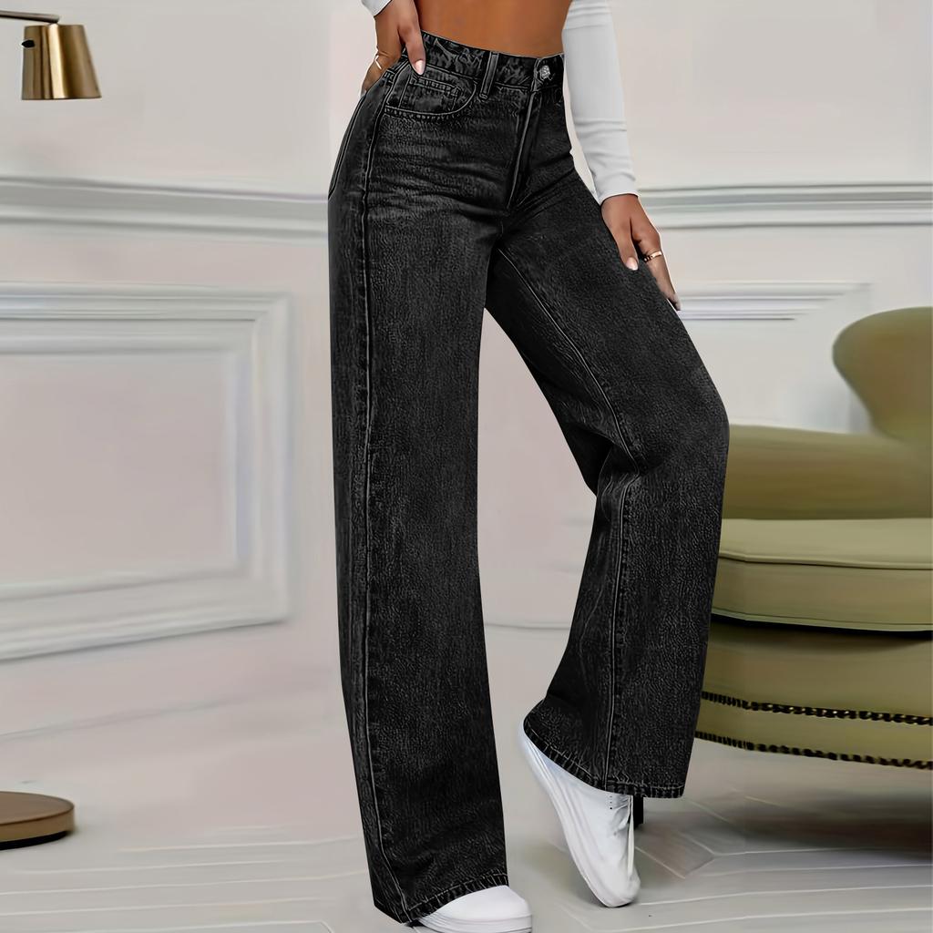 Women's High Waist Washed Women's Jeans Fashionable Versatile Straight Leg Pants