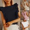Women Blouse Ruffles Lace-up Summer Temperament Loose-fitting T-shirt for Daily Wear