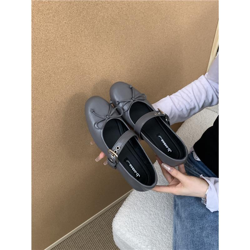 Vintage Vielseitiger Abendwind Ein-Wort Schnallenriemen Runde Spitze Mary Jane Schuhe Pendler 2025 Herbst Kleine Lederschuhe Ballerinas