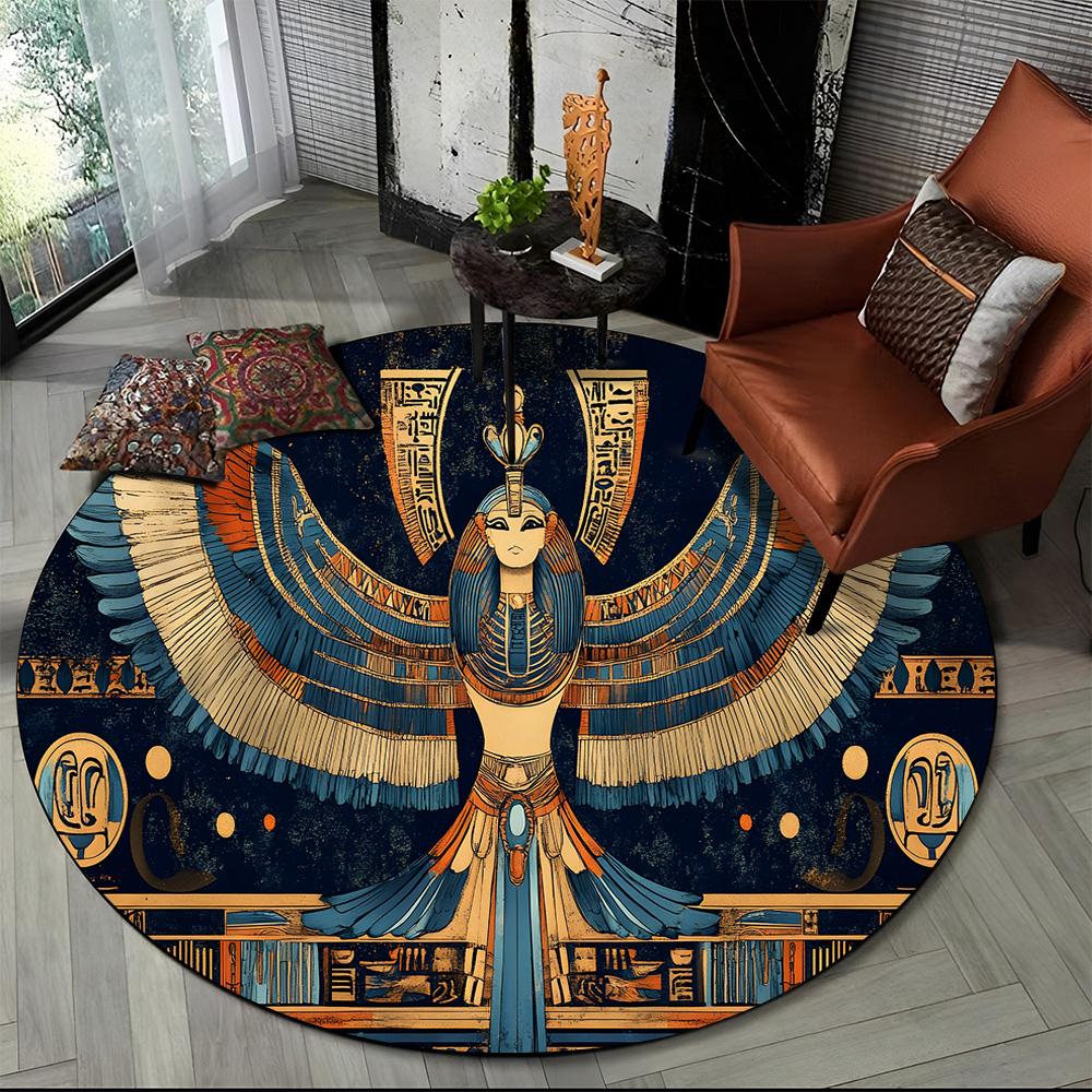 2025 New Ancient Egypt Hieroglyphic Mythology Wall Painting Glyph Round Carpet Rug for Bedroom Living Room Sofa,Decor Floor Mat
