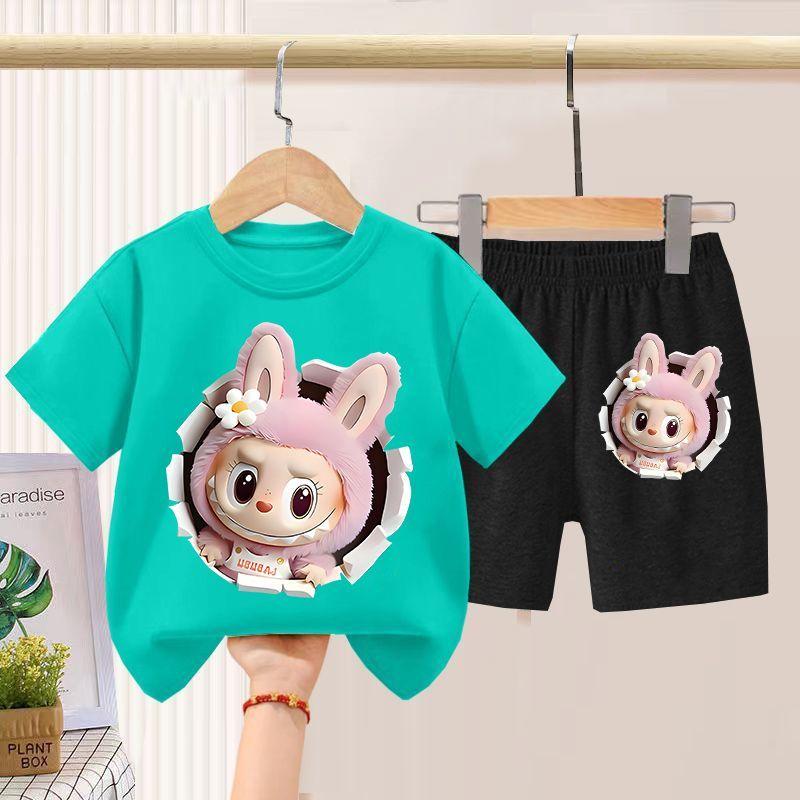 Children's LBB Short-sleeved Two-piece Set, Summer Boys' and Girls' Thin Pure Cotton T-shirt and Shorts Set