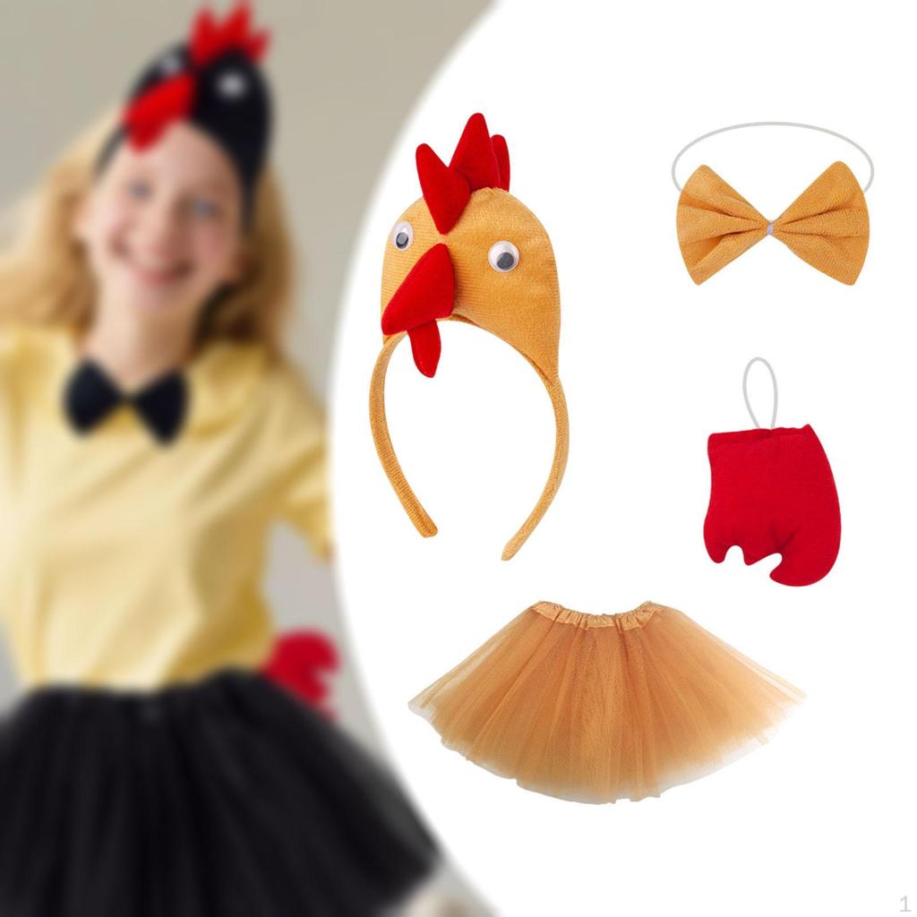 4 Pieces Chicken Animal Costume Set with Bow Tie, Tail, Skirt for Festival