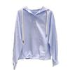 Minimalist Hong Kong Style Lazy Hooded Sweatshirt for Women In Spring and Autumn Design, Striped Blue Long Sleeved Shirt Top
