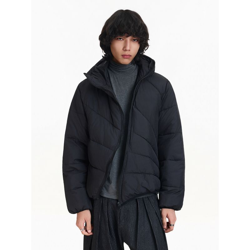 Blaexit Bias-Cut Design Cleanfit Ribbed Cotton Jacket for Men, Winter Warm Fleece-Lined Thick Coat Trendy