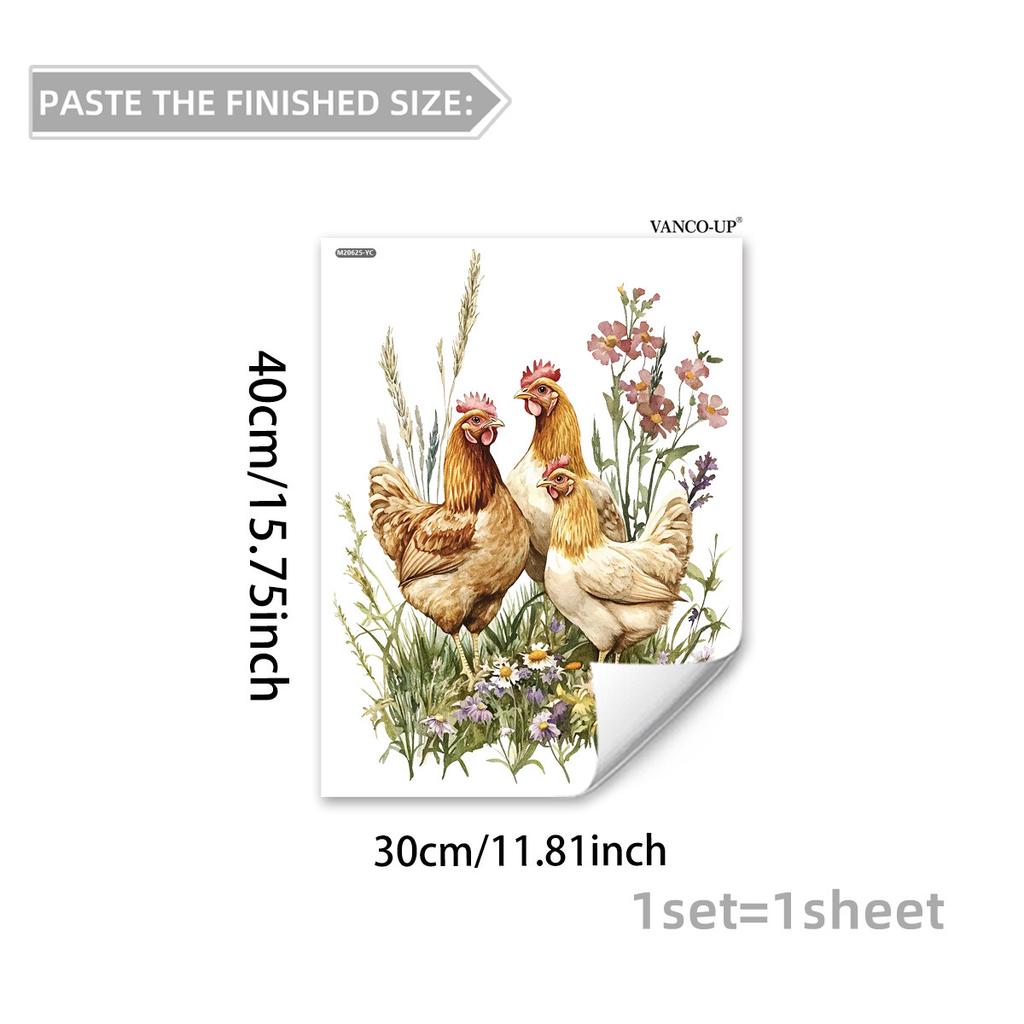 Floral Greenery Butterfly Rooster Wall Stickers, Self-Adhesive Decor for Bedroom Living Room Background Decoration