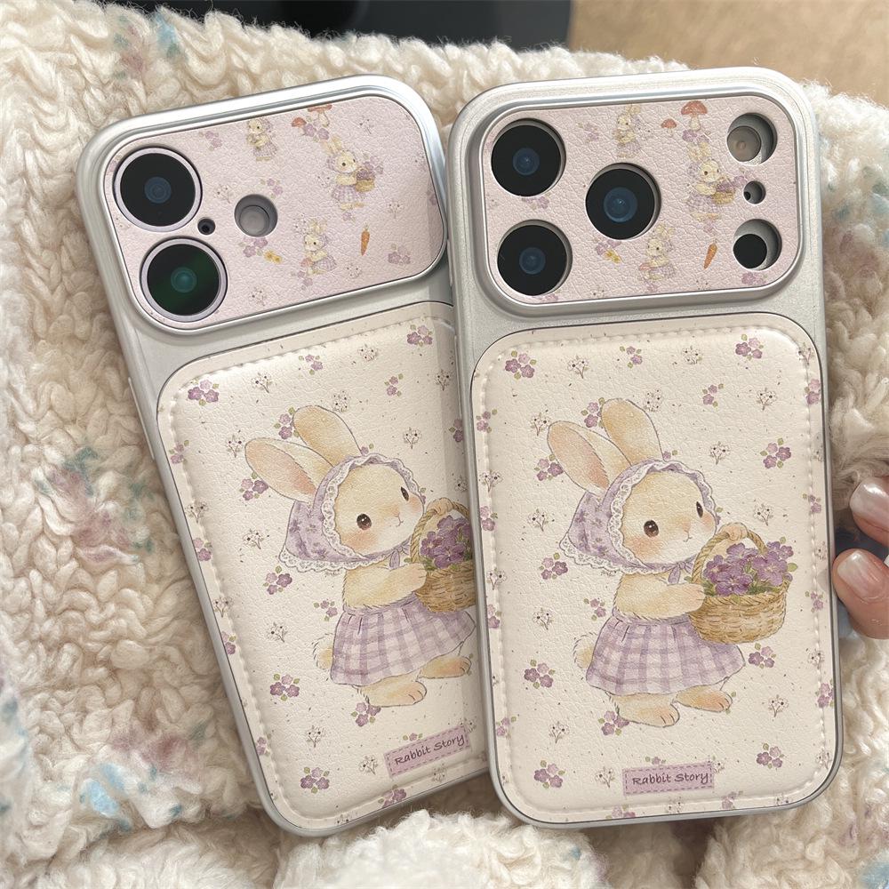 Purple Floral Rabbit Case for iPhone 15/14 & 17/16 Pro Max
