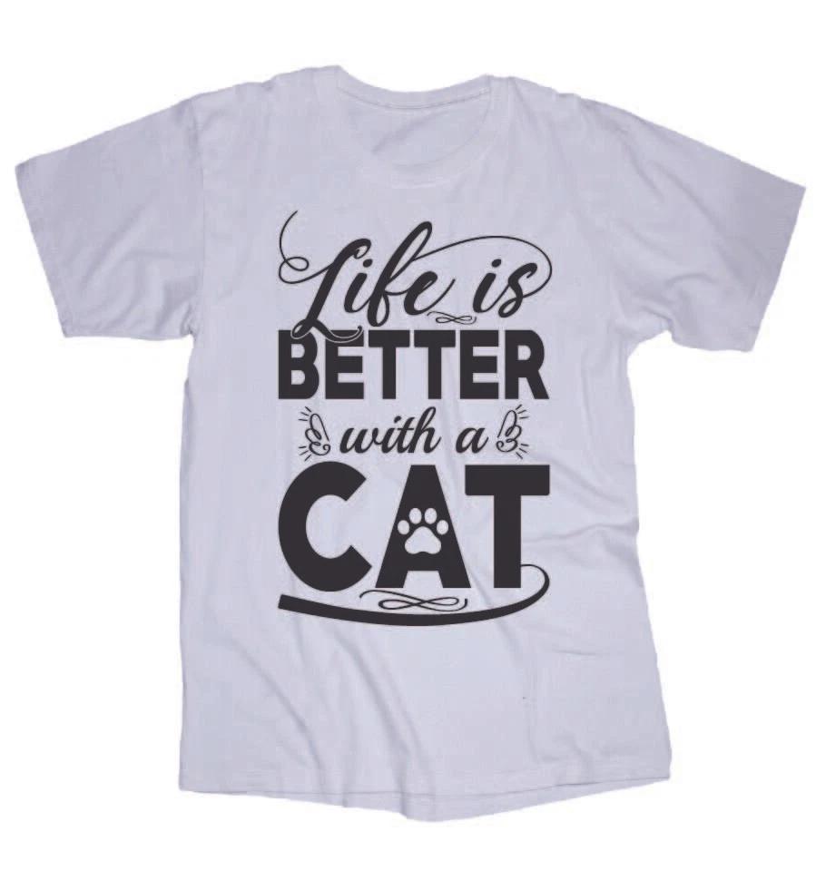 

Cat T-shirt white Life is better with a Cat Pet animal M