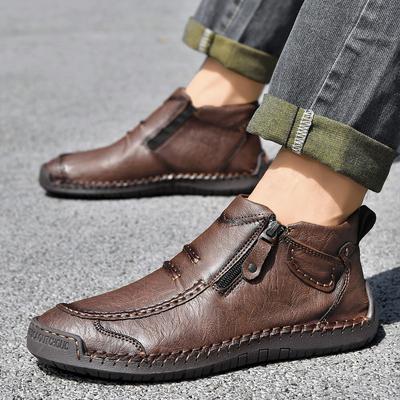 Autumn Handmade Leather Men Boots Outdoor Design Sneakers Man Loafers Casual Leather Shoes Men Ankle Boots Men's Zipper Boots