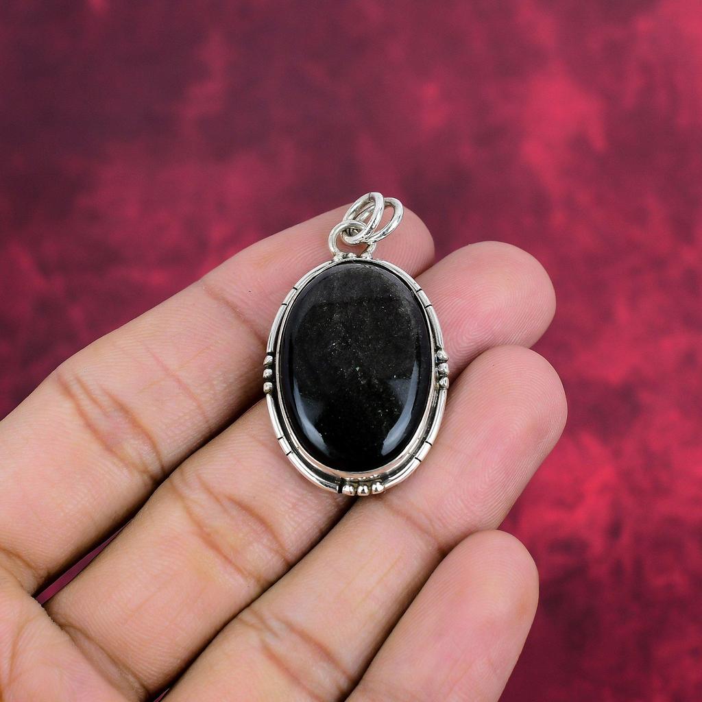 Silverglänsande Obsidian Handgjorda Ädelstenssmycken, 925 Sterling Silver Hänge Smycken med Unik Design, För Kvinnor