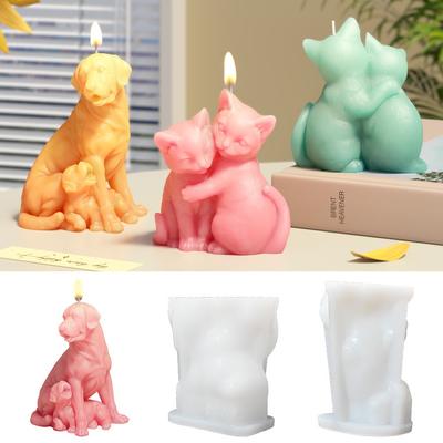 3D Embracing Kittens And Puppies Candle Mold DIY Parent Child Home Decoration Pet Gypsum Dropping Glue Animal Silicone Mold