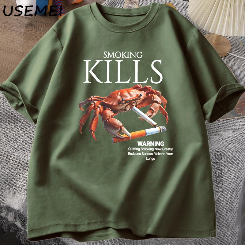 Smoking Kills Crab T Shirts Unhinged Weirdcore TShirt Weird Graphic Tee Harajuku Cotton Short Sleeve Tshirt Unisexs Clothing