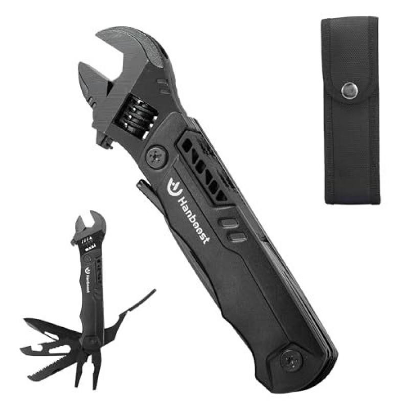 19-In-1 Multifunctional Tool Wrench - Compact and Durable Aluminum Alloy with Pliers, Wire Pliers, Saw, Bottle Opener, Etc. - Black